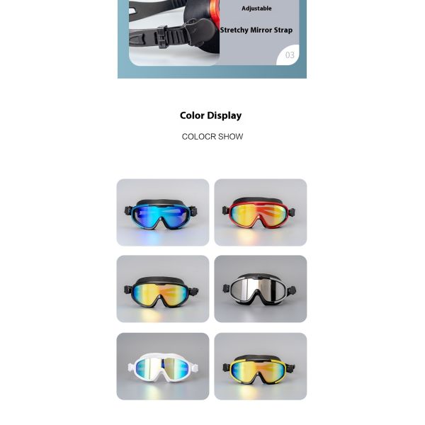 Swimming goggles with large prescription lenses for swimming, with anti-fog and waterproof functions