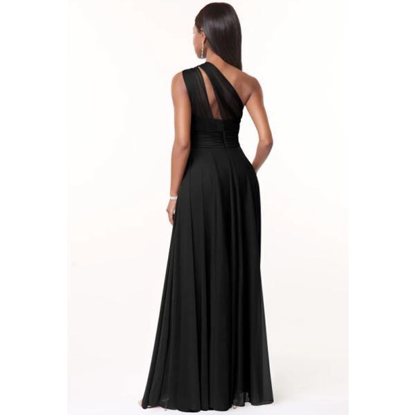 Sexy Plus Size A-Line One-Shoulder Chiffon Floor-Length Bridesmaid Dress Black Sleeveless Back Zipper Pleated