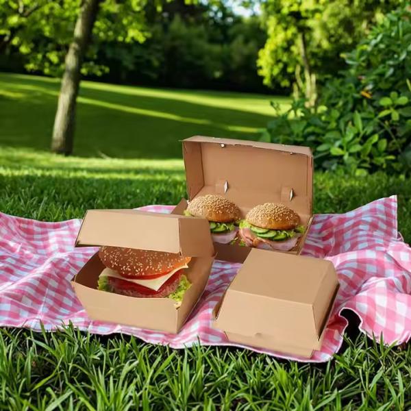 Buy Customized Different Shape Food-Grade Kraft Clamshell Burger Boxes Disposable Fast Food Packaging with Customized Sizes at wholesale prices