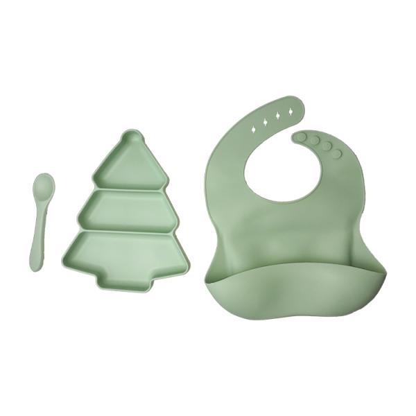 Baby Silicone Plate And Bib 3 Pcs BPA Free Suction Feeding Set Customized