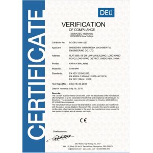 SYM Shenzhen Yushengda Machinery & Engineering CO.,LTD Certifications