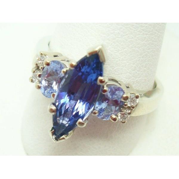 Three Tanzanite Boxed Wedding Ring With White 925 Set Sterling Silver