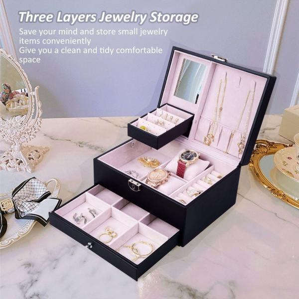 Custom Logo Luxury Jewelry Gift Box Travel Ring Necklace Leather Packaging Storage Box