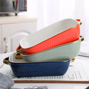 Non Stick Kitchen Ceramic Baking Pans With Gold Rim Nordic Style