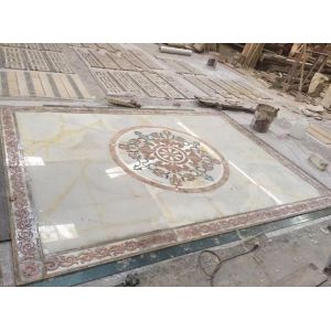 Parquet, natural stone parquet, engineered stone water jet medallion