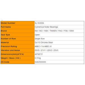 Full Complement Cylindrical Roller Bearings SL183007 SL183008 SL183009