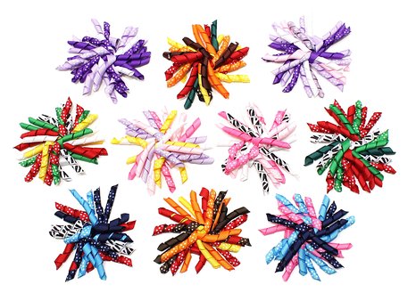 Colorful 4.5" Grosgrain with dot Curling / Curly Ribbon bow for Korker Hair Bow Clips