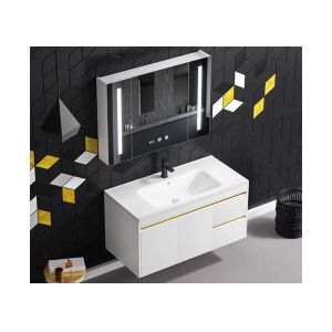 New White Design Bath Room Vanity Units Solid Surface Wash Basin Wooden Panel