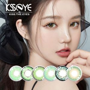 Custom Reusable Colored Sea Olive Green Contact Lens Yearly 14mm