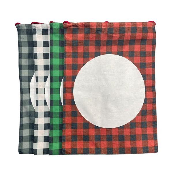 Sublimation Christmas Blanks Santa Sack Drawstring Buffalo Plaid Linen