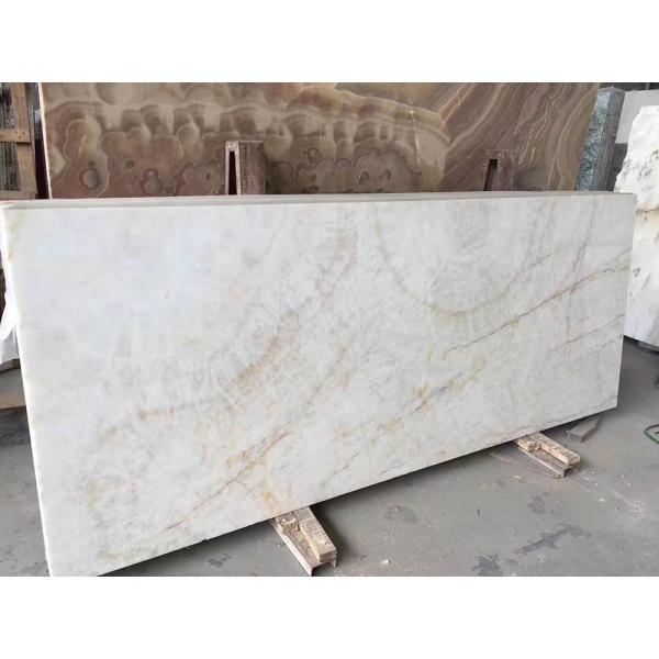 OEM White Onyx Marble With Khaki Brown Veins Tiles Slab / Countertop Marble Slab