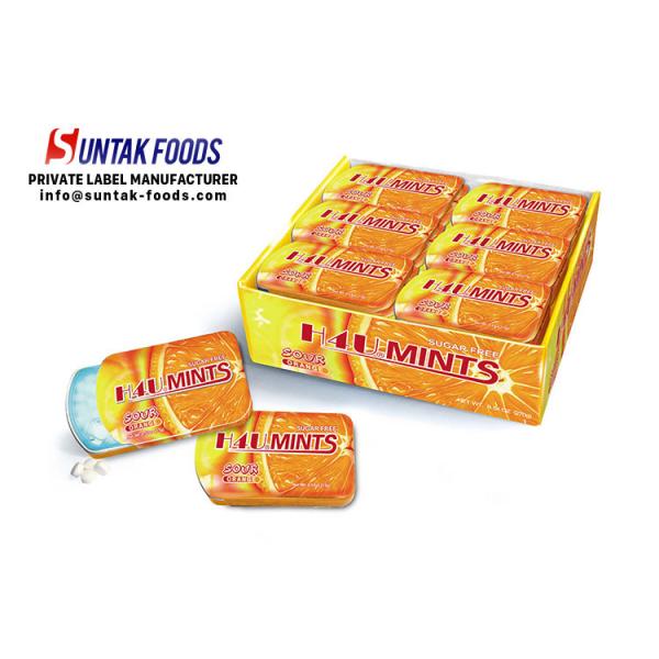 Sour Sweets Orange Organic Peppermint Candy , Low Calorie Hard Candy Slid Tin Box