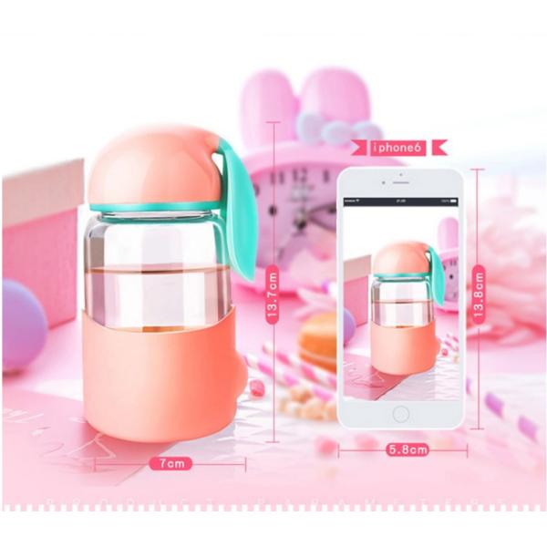 340ml Kids Rabbit Shaped Gift Unbreakable Glass Water Bottle With Silicone Sleeve