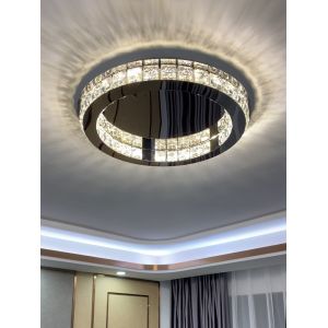 Modern Living Room Lamp Dining Room Led Ceiling Lamp Black Round Crystal Lamp(WH