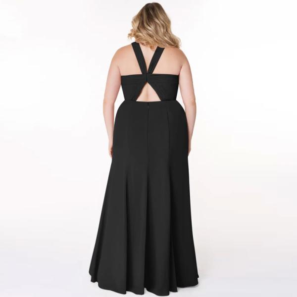 Unique Black Chiffon Bridesmaid Dress Front Split Slit A-Line Halter Keyhole Backless Mermaid Plus Size