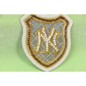 Stylish Silver Gold Metallic Embroidery Badge With White Felt Ground Beads