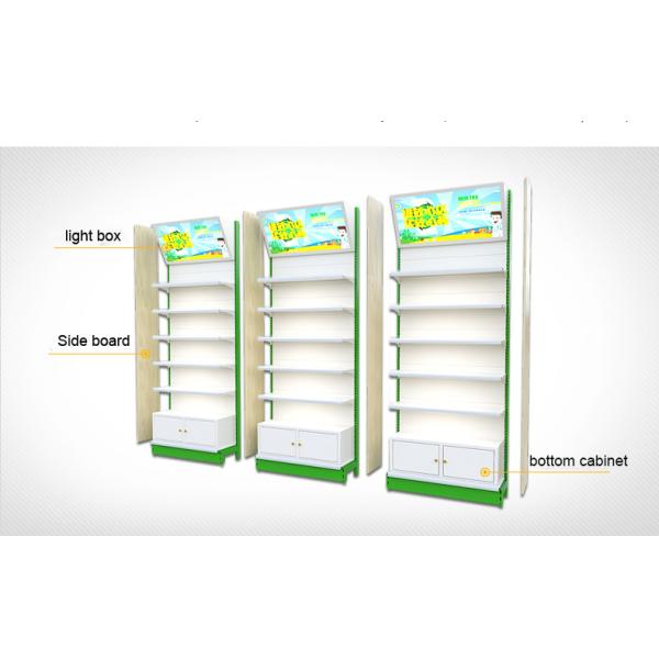 Retail Metal Drugstore Pharmacy Gondola Shelving Eye Catching 1-7 Layers