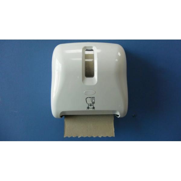Mechanical Auto Cut Roll Paper Towel Dispenser for 15cm wide roll, white color, ABS plastic, wall mounted