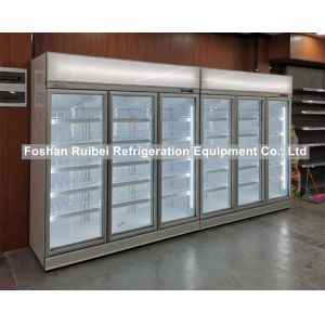 Three Doors Vertical Display Beverage Refrigerated Showcase Commercial Glass
