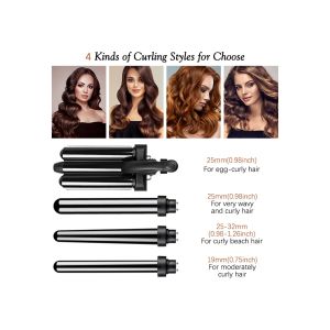 Professional Interchangeable Hair Curler Wand Set With Ceramic Barrels