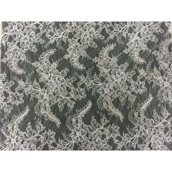 Delicate White Scalloped Chantilly Lace Lingerie , Bridal Corded Lace Fabric