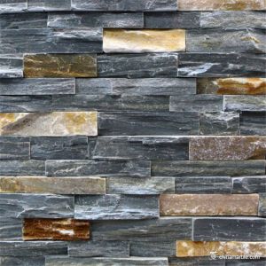 P013 Grey Slate with P014 Rust Rock Face Ledge Stone, China Wall Stone Cladding