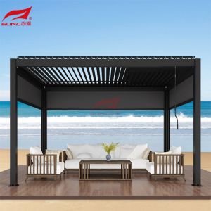 Windproof Retractable Louver Aluminum Pergola Outdoor Manual Patio Pergola
