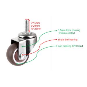 small furniture rubber caster soft TPR wheels 1.5 inch