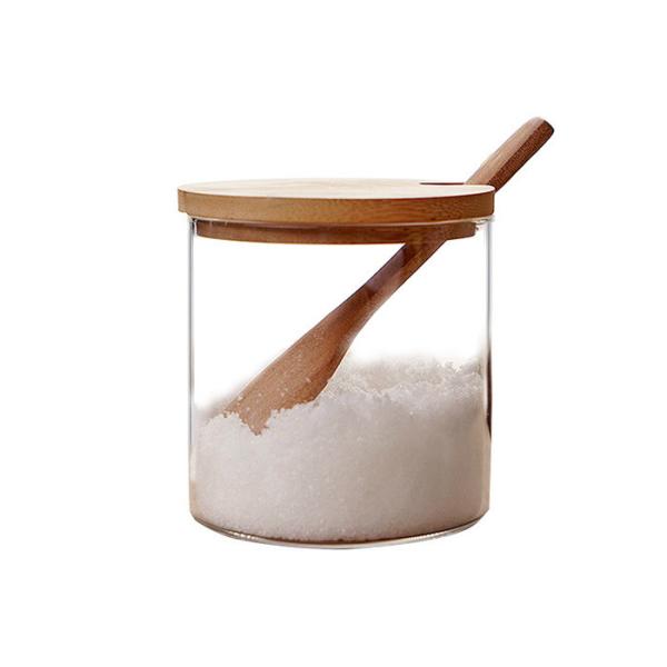 Seasonings Transparent Glass Jars Flavor Bottle Set With Wooden Spoon Tray