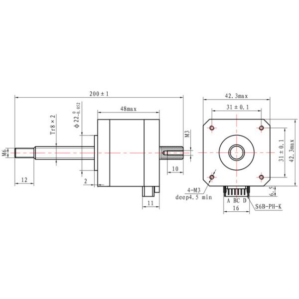 48mm Body 450mN.M Non Captive Stepper Motor Tr5*2 NEMA 17 For Medical Instruments