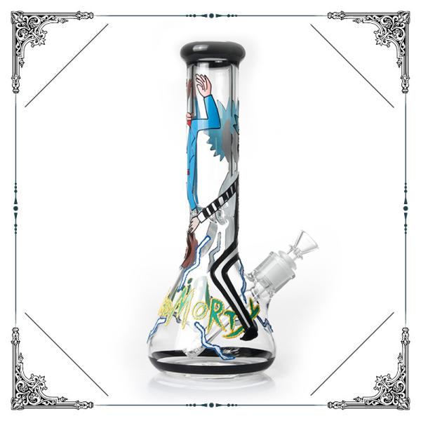 Beaker Bong 7MM Thick Glass Smoking Pipes Cool Rick And Morty On Glass Water Bongs