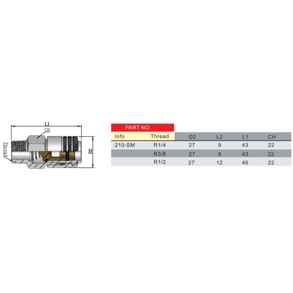steel Pneumatic Shut Off Quick Couplings ARO210 Standard