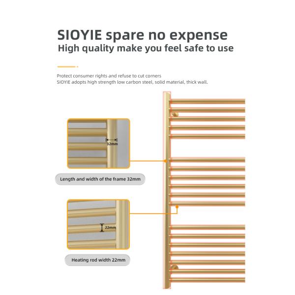 Gold Wall Mount HEATED Towel Warmer with Sleek Round Tube Design and Free Standing Option