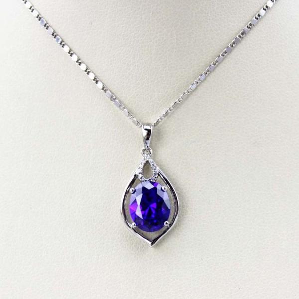 Buy Fashion Jewelry 925 Silver 8mmx10mm Oval Created Amethyst Pendant (PSJ0422) at wholesale prices