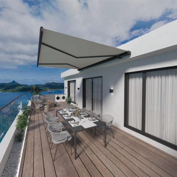 Outdoor Sunshade Motorized Lightweight Retractable Awning With LED Lights Garden Canopy