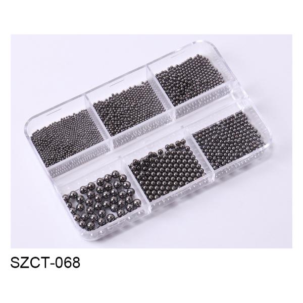 Wholesale 6 Grid Mixed Metal Round Bead nail charms in bulk Small Steel Balls 3d Nail Art Decorations Caviar Bead