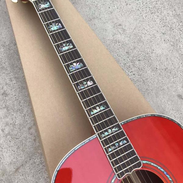 Custom 43 Inch Cherryburst Solid Spruce Top Abalone Inlays Maple and Koa Back Side Acoustic Guitar
