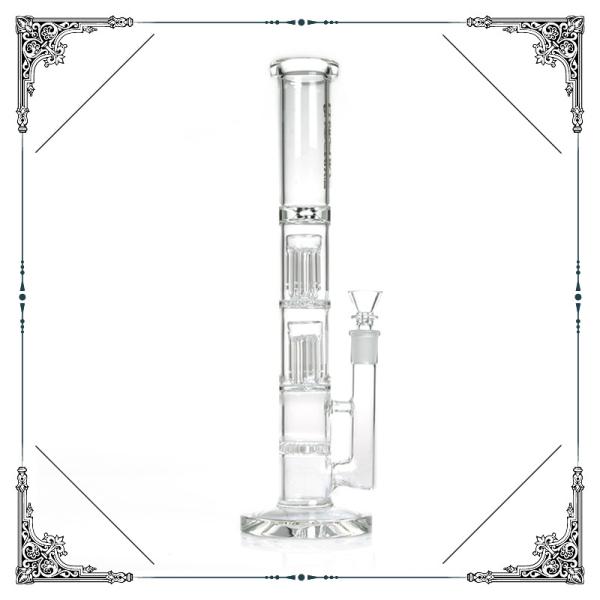 Clear Double 6 Arms Percolator Bongs Honeycomb Perc Hookah Straight Tube Glass Smoking Water Pipe