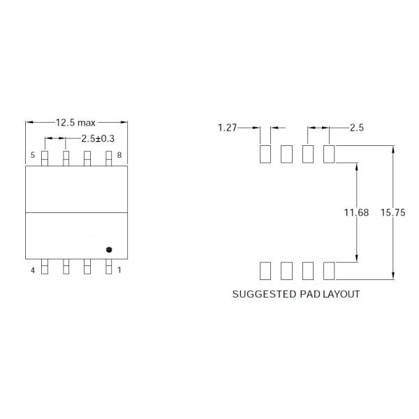 12.5x15.24x11.45mm SMD/SMT Small signal transformer EP-315SG