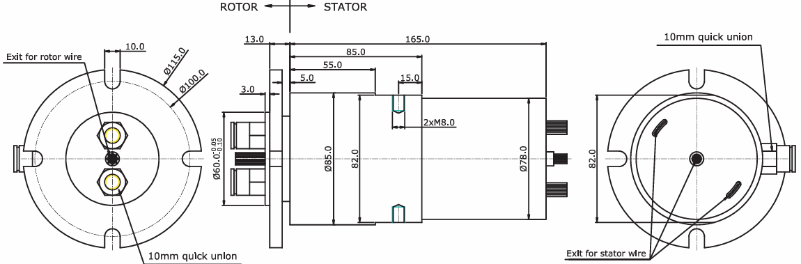 Gas / Fluid Integrated Slip Ring IP54 For Industrial Robots / Marine Industry