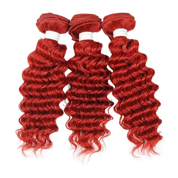 Red Deep Wave Remy Human Hair Bundles Sew In Weave Bundles Brazilian Bundle Deals