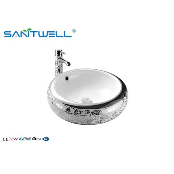 Buy Sanitary Ware Countertop Ceramic Gold Bathroom Sinks With Faucet Hole at wholesale prices