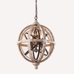 Retro Chandelier Lighting Industrial Hanging Pendant Lamp Globe Wooden