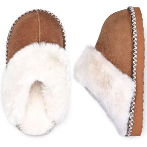 Fur Lined Warm Slippers With Memory Foam Kids Indoor Slippers with Breathable