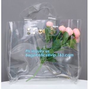patch handle pe die cut large clear plastic bags with your own logo, pvc tote