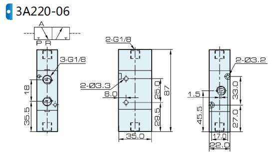 3A220-06 Airtac Type Pneumatic Double Air Pilot Valve 3 Way