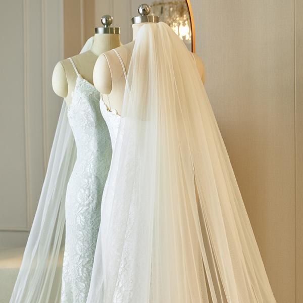 Unique Customized 3.5m*1.3m Wholesale Long Cathedral Appliqued Lace Sequins Tulle Bridal Wedding Ivory Veil With Hair Co