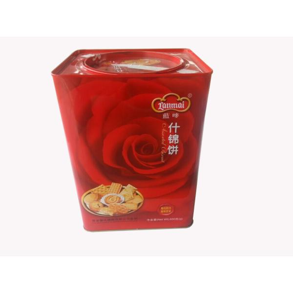 Red Square Tin Cookie Containers 0.23mm Tinplate With Round Lid
