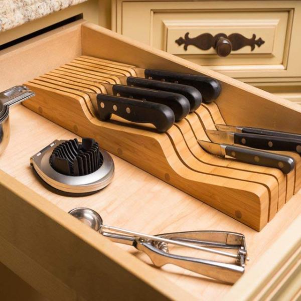 Natural Bamboo 15-Slot In Drawer Knife Block Organizer with Eco-Friendly Construction