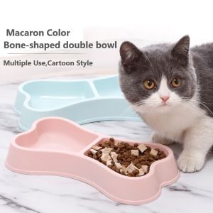 Pet Bowls Feeders Sustainable Macaron Color Bone Shape Double Food Bowl for Dogs